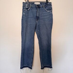 Abercrombie Ultra High Rise Ankle Straight Jeans Distressed Raw Hem 10R